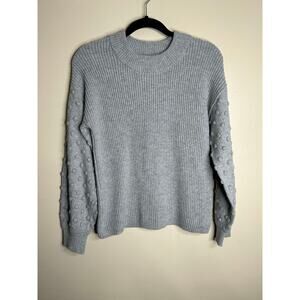 CECE Puff Sleeve Bobble Ribbed Sweater in Light Heather Gray medium M